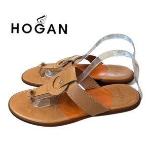 HOGAN Women's Italy Thong Leather Beige Slide Sandals 39  9